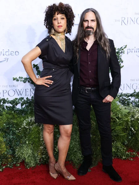 Raya Yarbrough and Bear McCreary arrive at the Los Angeles Premiere Of Amazon Prime Video's 'The Lord Of The Rings: The Rings Of Power' Season 1 held at The Culver Studios on August 15, 2022 in Culver City, Los Angeles, California, United States. 