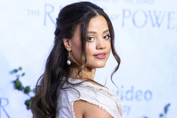 Canadian actress Sarah Jeffery arrives at the Los Angeles Premiere Of Amazon Prime Video's 'The Lord Of The Rings: The Rings Of Power' Season 1 held at The Culver Studios on August 15, 2022 in Culver City, Los Angeles, California, United States. 