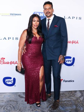 American model Anansa Sims and boyfriend/American former professional basketball player Matt Barnes arrive at the 22nd Annual Harold And Carole Pump Foundation Gala held at The Beverly Hilton Hotel on August 19, 2022 in Beverly Hills, Los Angeles