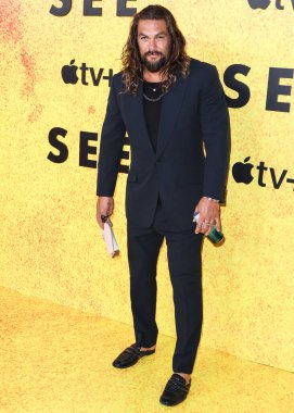 American actor Jason Momoa arrives at the Los Angeles Premiere Of Apple TV+'s Original Series 'See' Season 3 held at Directors Guild of America (DGA) Theater Complex on August 23, 2022 in Los Angeles, California, United States. 