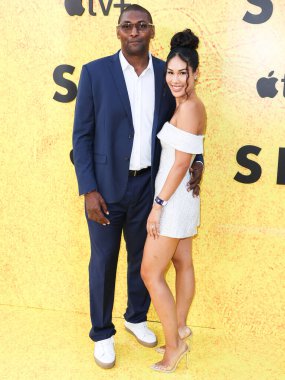 American former professional basketball player Metta World Peace (Ron Artest) and wife Maya Sandiford Artest arrive at the Los Angeles Premiere Of Apple TV+'s Original Series 'See' Season 3 held at Directors Guild of America (DGA) Theater Complex 