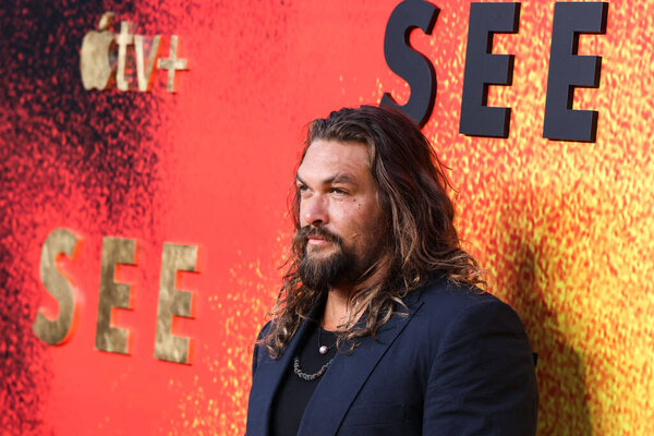 American actor Jason Momoa arrives at the Los Angeles Premiere Of Apple TV+'s Original Series 'See' Season 3 held at Directors Guild of America (DGA) Theater Complex on August 23, 2022 in Los Angeles, California, United States. 