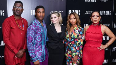 British actor Kwame Kwei-Armah, British actor John Boyega, American film director Abi Damaris Corbin, American actress Nicole Beharie and American actress Selenis Leyva arrive at the Los Angeles Special Screening Of Bleecker Street Media's 'Breaking'