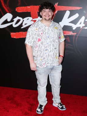 American actor Aedin Mincks arrives at the Los Angeles Premiere Of Netflix's 'Cobra Kai' Season 5 held at the Los Angeles State Historic Park on September 7, 2022 in Los Angeles, California, United States.