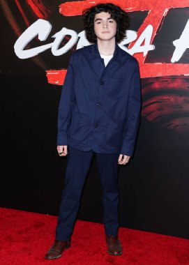 American actor Griffin Santopietro arrives at the Los Angeles Premiere Of Netflix's 'Cobra Kai' Season 5 held at the Los Angeles State Historic Park on September 7, 2022 in Los Angeles, California, United States. 