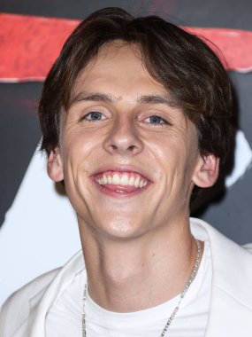 American actor Jacob Bertrand arrives at the Los Angeles Premiere Of Netflix's 'Cobra Kai' Season 5 held at the Los Angeles State Historic Park on September 7, 2022 in Los Angeles, California, United States.