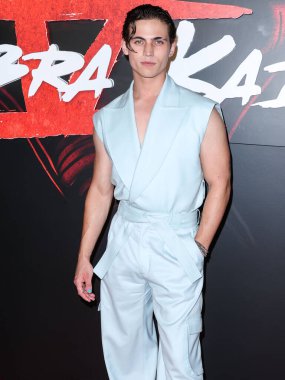 American actor Tanner Buchanan arrives at the Los Angeles Premiere Of Netflix's 'Cobra Kai' Season 5 held at the Los Angeles State Historic Park on September 7, 2022 in Los Angeles, California, United States.