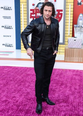 İngiliz aktör Aaron Taylor-Johnson, 1 Ağustos 2022 'de Westwood, Los Angeles, Kaliforniya' daki Regency Village Theatre 'da düzenlenen Sony Pictures' Bullet Train 'in Los Angeles prömiyerine geldi..