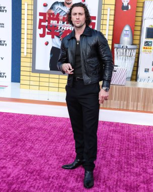 İngiliz aktör Aaron Taylor-Johnson, 1 Ağustos 2022 'de Westwood, Los Angeles, Kaliforniya' daki Regency Village Theatre 'da düzenlenen Sony Pictures' Bullet Train 'in Los Angeles prömiyerine geldi..