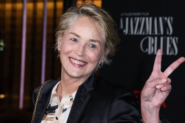 Sharon Stone Chega Los Angeles Premiere Netflix Jazzman Blues Realizado — Fotografia de Stock