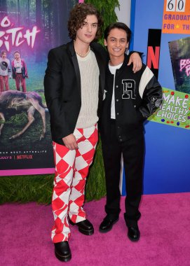 Mason Versaw and Tenzing Norgay Trainor arrive at the Los Angeles Special Screening Of Netflix's 'Boo, Bitch' held at the Bay Theatre on June 22, 2022 in Pacific Palisades, Los Angeles, California, United States. 