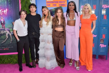 Reid Miller, Conor Husting, Jami Alix, Alyssa Jirrels, Brittany Bardwell and Madison Thompson arrive at the Los Angeles Special Screening Of Netflix's 'Boo, Bitch' held at the Bay Theatre on June 22, 2022 in Pacific Palisades, Los Angeles, USA