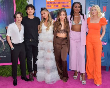 Reid Miller, Conor Husting, Jami Alix, Alyssa Jirrels, Brittany Bardwell and Madison Thompson arrive at the Los Angeles Special Screening Of Netflix's 'Boo, Bitch' held at the Bay Theatre on June 22, 2022 in Pacific Palisades, Los Angeles, USA