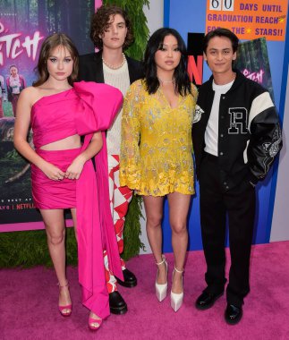 Zoe Margaret Colletti, Mason Versaw, Lana Condor and Tenzing Norgay Trainor arrive at the Los Angeles Special Screening Of Netflix's 'Boo, Bitch' held at the Bay Theatre on June 22, 2022 in Pacific Palisades, Los Angeles, California, United States. 