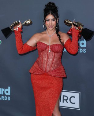 American singer Kali Uchis (Karly-Marina Loaiza) poses with the Top Latin Female Artist and Top Latin Song awards in the press room at the 2022 Billboard Music Awards held at the MGM Grand Garden Arena on May 15, 2022 in Las Vegas, Nevada, USA