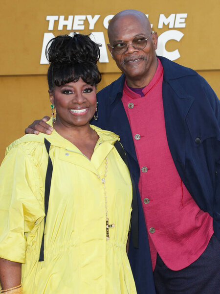 LaTanya Richardson and Samuel L. Jackson arrive at the Los Angeles Premiere Of Apple's 'They Call Me Magic' held at the Regency Village Theatre on April 14, 2022 in Westwood, Los Angeles, California, United States. 