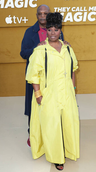 Samuel L. Jackson and LaTanya Richardson arrive at the Los Angeles Premiere Of Apple's 'They Call Me Magic' held at the Regency Village Theatre on April 14, 2022 in Westwood, Los Angeles, California, United States. 