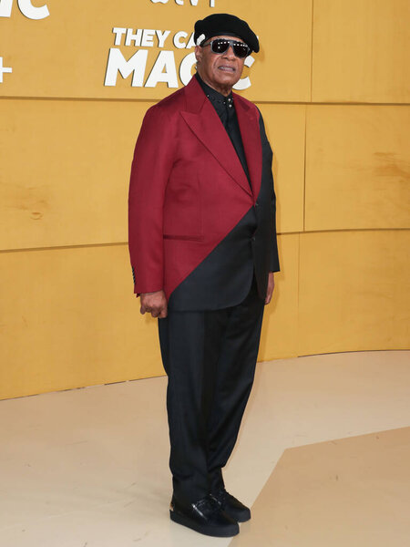 Stevie Wonder arrives at the Los Angeles Premiere Of Apple's 'They Call Me Magic' held at the Regency Village Theatre on April 14, 2022 in Westwood, Los Angeles, California, United States