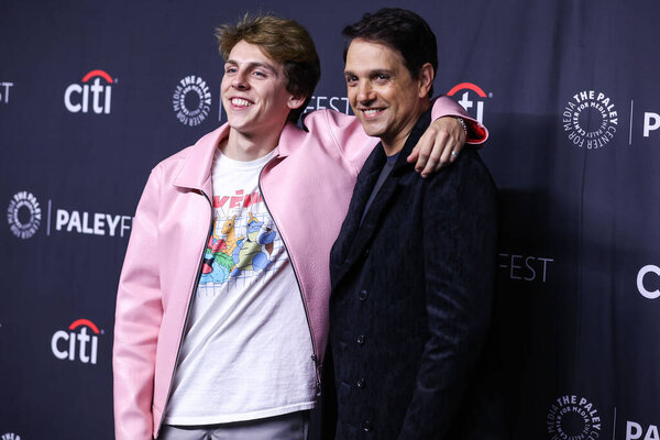 Jacob Bertrand and Ralph Macchio arrive at the 2022 PaleyFest LA - Netflix's 'Cobra Kai' held at the Dolby Theatre on April 8, 2022 in Hollywood, Los Angeles, California, United States.