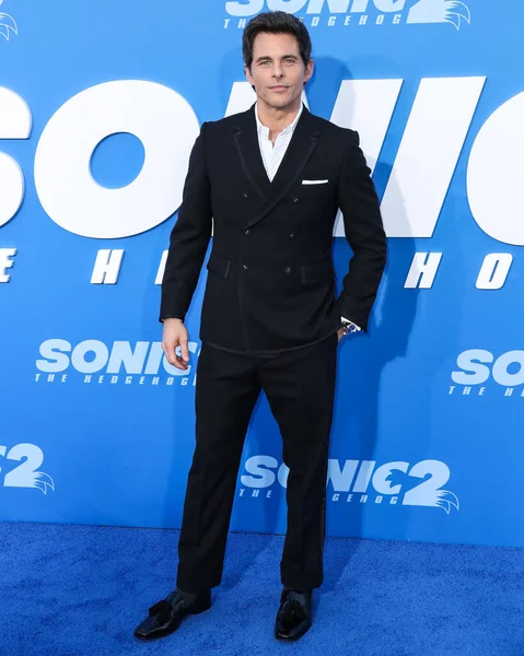 アメリカの俳優ジェームズ マーズデンが 2022年4月5日に米国カリフォルニア州ロサンゼルスのリージェンシー ヴィレッジ シアターで開催された ソニック ヘッジホッグ2 プレミア上映会に到着 — ストック写真