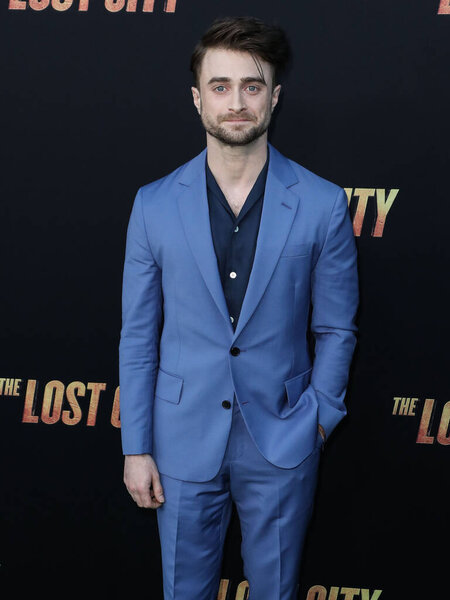 English actor Daniel Radcliffe arrives at the Los Angeles Premiere Of Paramount Pictures' 'The Lost City' held at the Regency Village Theatre on March 21, 2022 in Westwood, Los Angeles, California, United States.