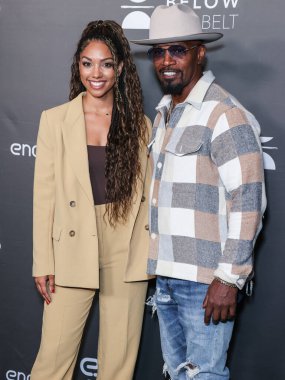 Amerikalı aktris Corinne Foxx ve baba / Amerikalı aktör Jamie Foxx, 1 Ekim 2022 'de Los Angeles, Kaliforniya, ABD' de bulunan Amerika Tiyatro Kompleksi Yönetmenler Birliği 'nin' Below the Belt 'in Los Angeles' taki ilk gösterimine geldiler.. 