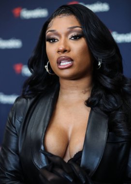 American rapper Megan Thee Stallion (Megan Jovon Ruth Pete) arrives at Michael Rubin's Fanatics Super Bowl Party 2022 held at 3Labs on February 12, 2022 in Culver City, Los Angeles, California, United States. 