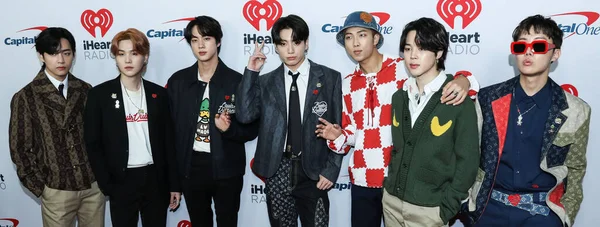 Suga Jin Jungkook Jimin Hope Bts Arrive Iheartradio 102 Kiis — Stock Photo, Image