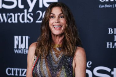 Model Cindy Crawford wearing a Missoni dress arrives at the 6th Annual InStyle Awards 2021 held at the Getty Center on November 15, 2021 in Los Angeles, California, United States.  clipart
