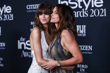 Model Kaia Gerber and mother/model Cindy Crawford arrive at the 6th Annual InStyle Awards 2021 held at the Getty Center on November 15, 2021 in Los Angeles, California, United States.  clipart
