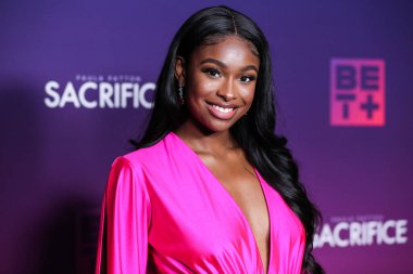 Actress/singer Coco Jones (shoe detail) arrives at the Los Angeles Special Screening Of Paula Patton's BET+ Original 'Sacrifice' held at The West Hollywood EDITION Hotel on November 9, 2021 in West Hollywood, Los Angeles, California, United States.
