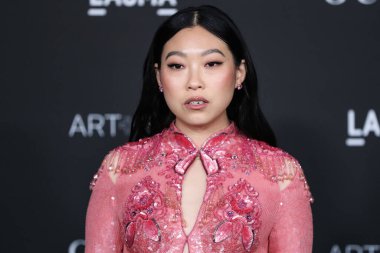 Gucci elbisesi giyen aktris Awkwafina, 6 Kasım 2021 'de Los Angeles İlçe Sanat Müzesi' nde düzenlenen 10. Geleneksel LACMA Sanat + Film Galasına geldi..