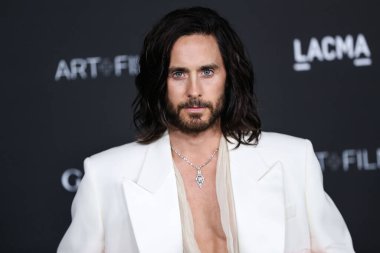 Actor Jared Leto wearing an outfit by Gucci arrives at the 10th Annual LACMA Art + Film Gala 2021 held at the Los Angeles County Museum of Art on November 6, 2021 in Los Angeles, California, United States