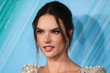 Elie Saab elbisesi giyen manken Alessandra Ambrosio, Stuart Weitzman ayakkabıları, Samer Halimeh New York küpeleri ve Djula ve Le Vian 'ın yüzükleri 4 Kasım 2021' de TikTok ve Jeremy Scott onuruna Los Angeles 'taki amfAR galasına gelir.