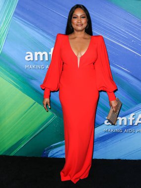 Alex Perry 'i giyen oyuncu Garcelle Beauvais, 4 Kasım 2021' de Batı Hollywood, Los Angeles, Kaliforniya, ABD 'de düzenlenen Pasifik Tasarım Merkezi' nde TikTok ve Jeremy Scott onuruna düzenlenen amfAR galasına geldi.. 