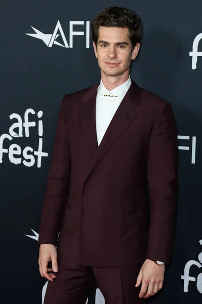 Actor Andrew Garfield Wearing Burgundy Dunhill Suit Arrives 2021 Afi — Stock Photo, Image