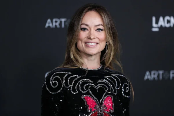 Actress Olivia Wilde Wearing Gucci Dress Arrives 10Th Annual Lacma — Stock Photo, Image