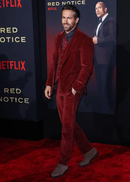 Ator Ryan Reynolds Chega Estréia Mundial Red Notice Netflix Realizada — Fotografia de Stock