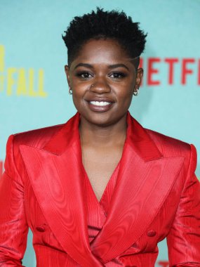 Aktris / rapçi Bre-Z (Calesha Murray) 13 Ekim 2021 'de Los Angeles, Kaliforniya, ABD' de bulunan Shrine Auditorium ve Expo Hall 'da düzenlenen Netflix' in 'The Harder They Fall' adlı filminin Los Angeles galasına geldi.