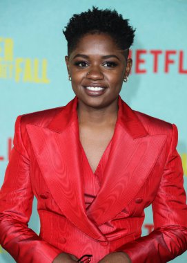Aktris / rapçi Bre-Z (Calesha Murray) 13 Ekim 2021 'de Los Angeles, Kaliforniya, ABD' de bulunan Shrine Auditorium ve Expo Hall 'da düzenlenen Netflix' in 'The Harder They Fall' adlı filminin Los Angeles galasına geldi.