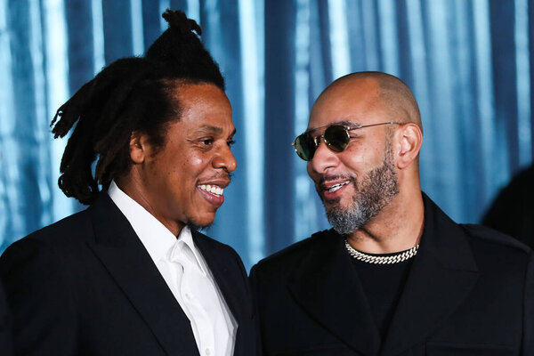 Rapper/producer Jay-Z (Shawn Corey Carter) and Swizz Beatz (Kasseem Daoud Dean) arrive at the Los Angeles Premiere Of Netflix's 'The Harder They Fall' held at the Shrine Auditorium and Expo Hall on October 13, 2021 in California, United States