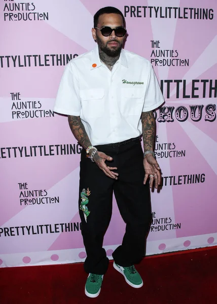 Cantante Chris Brown Arriva Prettylittlething Madhouse Presentato Teyana Taylor Tenutosi — Foto Stock