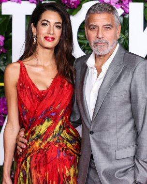 Alexander McQueen elbisesi giyen Amal Alamuddin Clooney ve kocası / Amerikalı aktör ve film yapımcısı George Clooney, 17 Ekim 2022 'de ABD' nin Los Angeles kentinde bulunan Universal Pictures 'Ticket to Paradise' ın galasına geldiler..