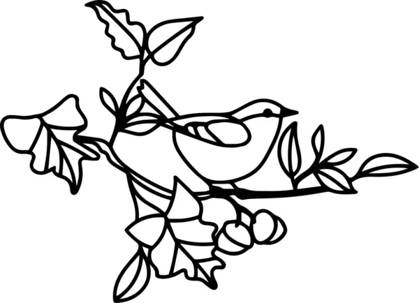 Пташка Гілці Vector Clip Art Black White — стоковий вектор