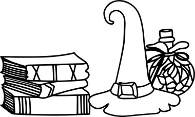 Witch spell book Vector Clip Art, Black and White