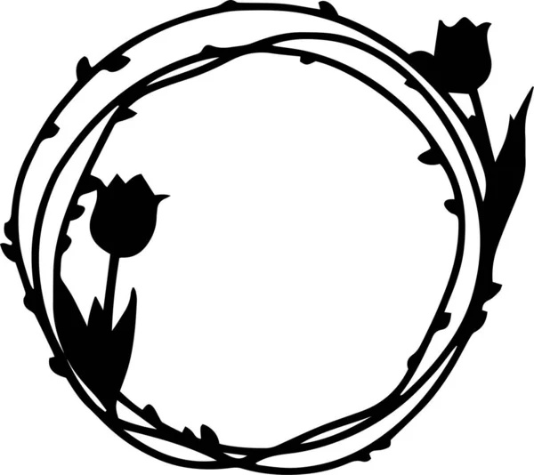 Tulips Frame Vector Clip Art Black White — Vetor de Stock