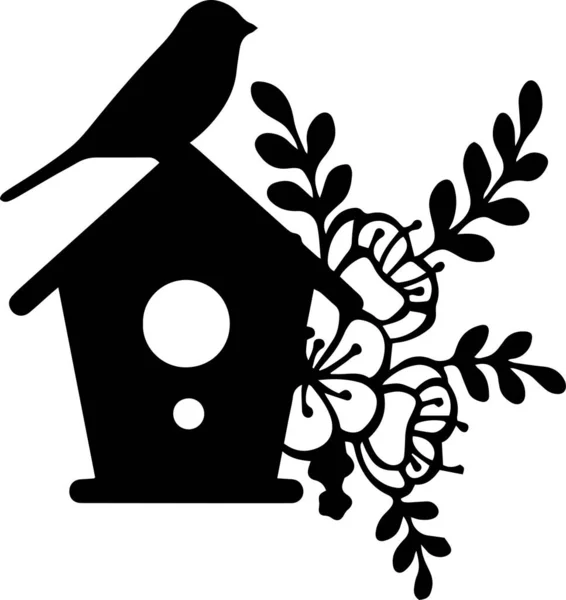 Birdhouse Vector Clip Art Black White — Image vectorielle