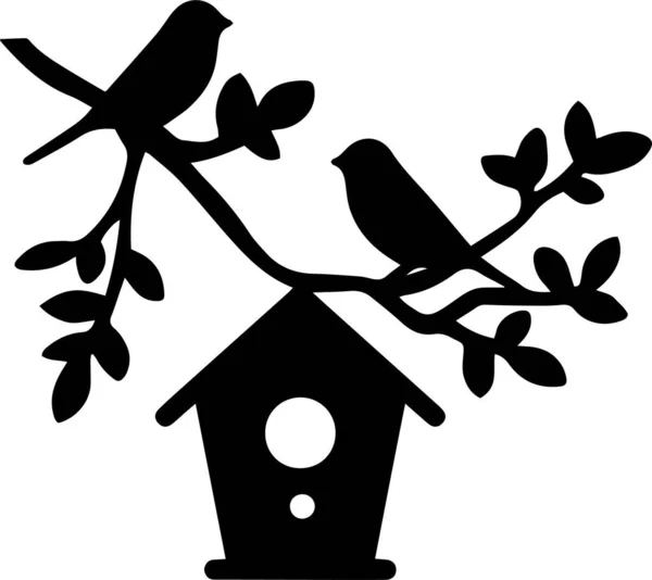 Birds Branch Vector Clip Art Black White — Image vectorielle