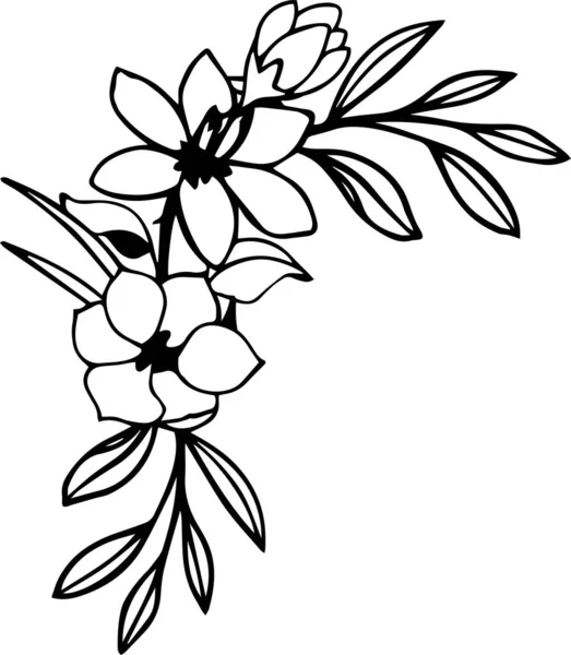 Crocus Corner Vector Clip Art Black White — Stockvektor