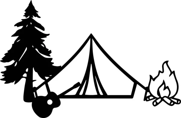 Tent Vector Clip Art Black White — ストックベクタ
